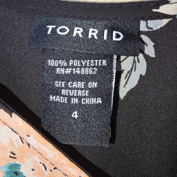Torrid Sz 4 Black Pink Floral Sheer Chiffon Short Sleeve Blouse High Low 4X - Picture 6 of 8